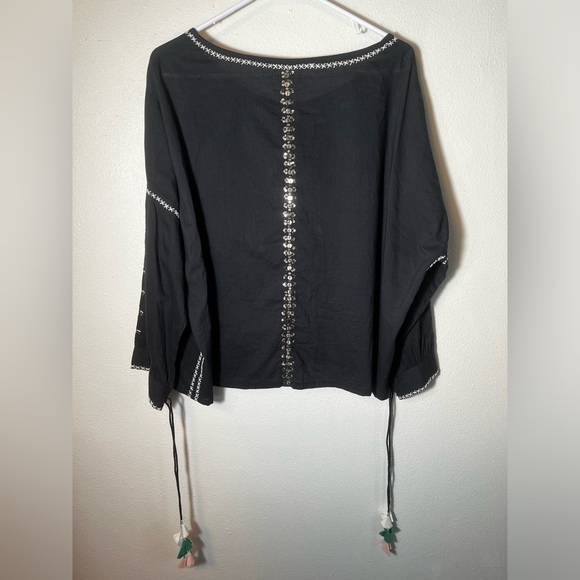 FLANNEL America Boho Tasseled Embroidered Peasant‎ Blouse Size S/M - Picture 6 of 7